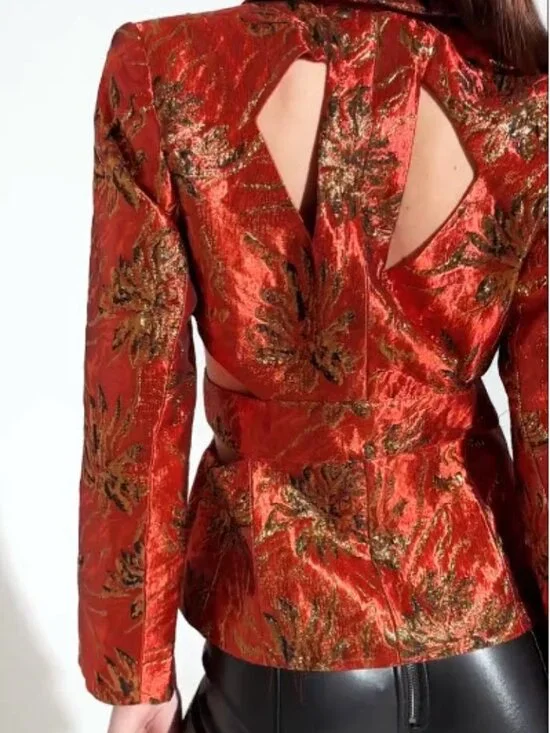 AKIRA Heavy Brocade Red Cutout Jacket NWOT – Size XL (Fits M/L) - Picture 3 of 16